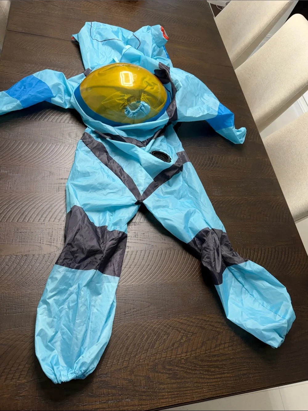 Kids Blue Space-Themed Inflatable One-Piece Footie with Yellow Visor